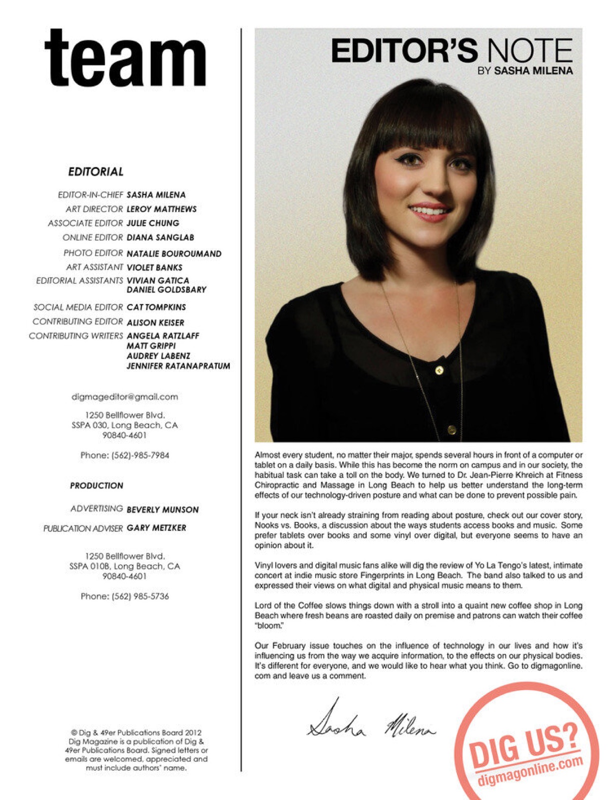 Editor’s letter spread.