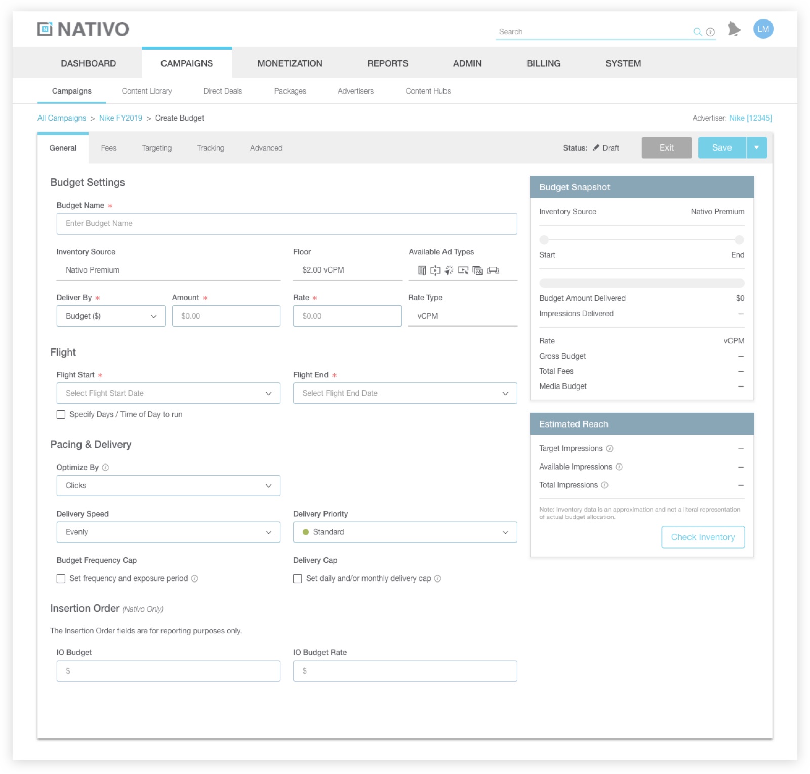 Budget step with smart defaults.